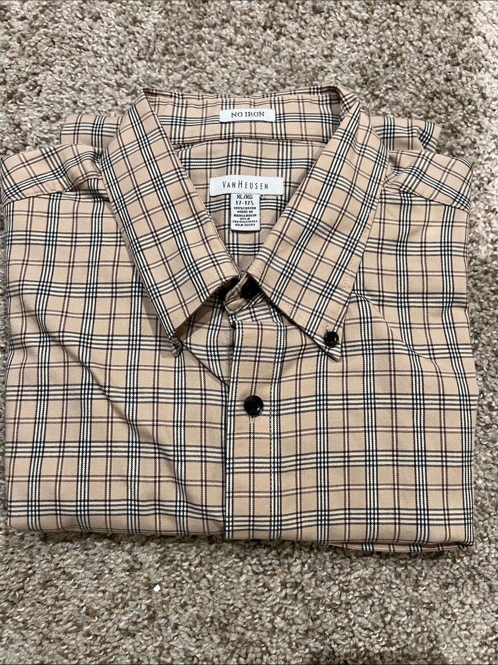 Van Heusen Beige Plaid Button-Down Shirt